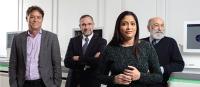 Vimla Aggarwal, director of the Precision Genomics Laboratory, with other lab leadership, from left, David Goldstein, Kevin Roth, and Steven Spitalnik